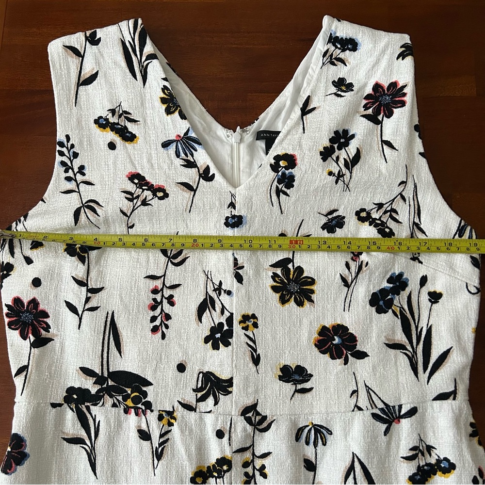 Ann Taylor White Multicolor Floral Double V Cotton Sleeveless Sheath Dress - Picture 10 of 11